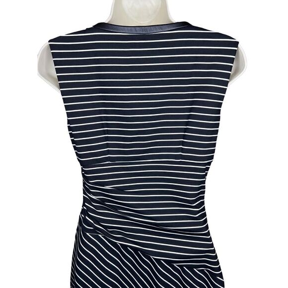 Cynthia Steffe Black Dress W/ White Stripes W/ Leather Trim Size 0 - Picture 2 of 6